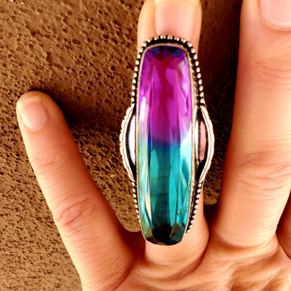 New Oversized Bi-Color Tourmaline 925 Silver Statement Ring. - Picture 3 of 15